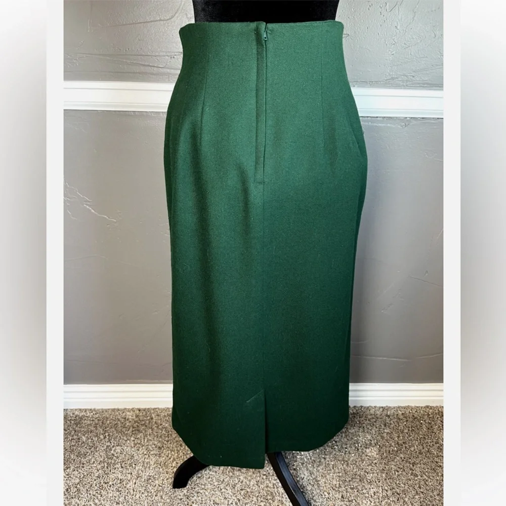 Vintage Savannah Dark Green Wool Midi Pencil Skirt